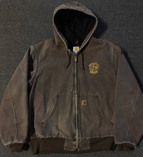 Vtg Carhartt Faded Distress Hooded Jacket XL USA Work Grunge Biker Punk 90s  80s