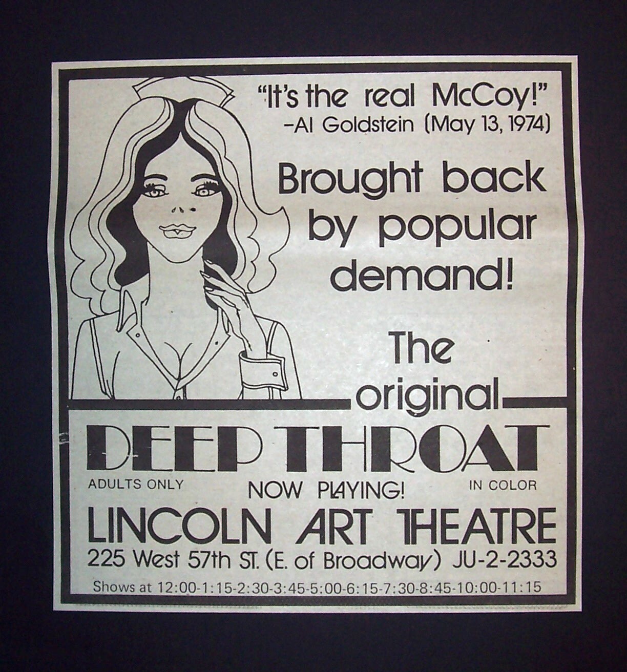 Deep Throat (Linda Lovelace) NYC Showing 1974 Poster Type XRated Movie
