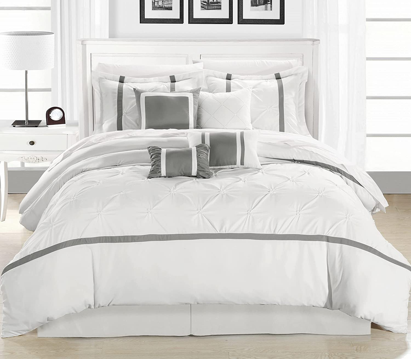 8 Piece Vermont Comforter Set, King, White