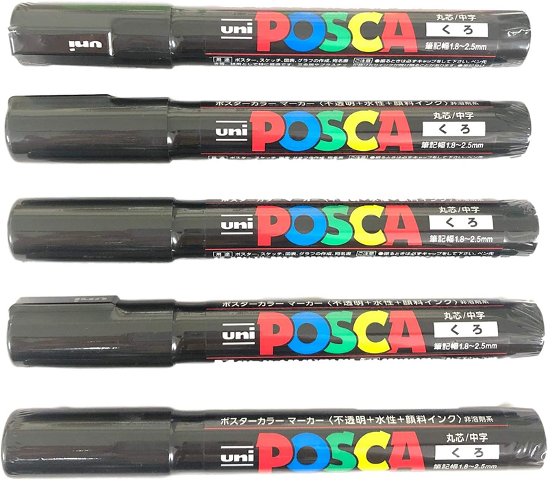 [5 Pens Set!!] Uni Posca Poster Color Marker Super Thin PC-5M Black from Japan