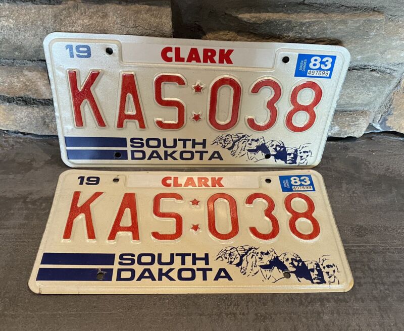 1983 South Dakota pair of license plates. Good condition. Clark county