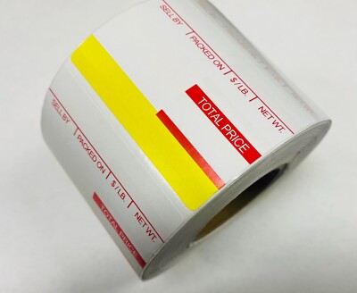 ISHIDA 1819 Printing Scale Label, AC, Astra, RED/Yellow UPC 64mm x 47mm, 12 ROLL