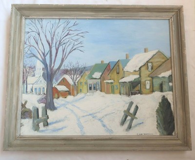 Folk Art Winter House Scene Fence Black Cats Beautiful Snow Scene First Date