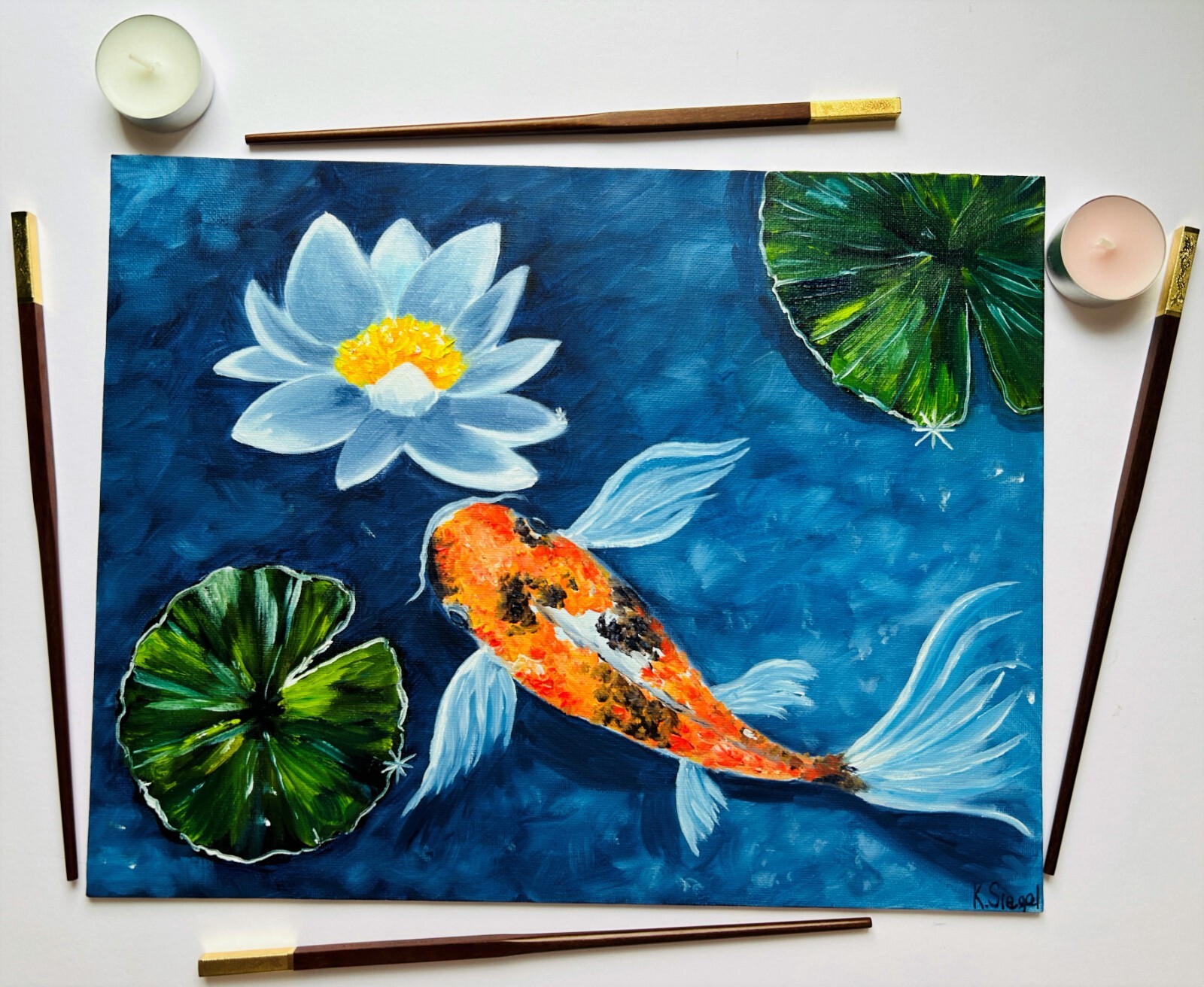 『白と金の鯉』F10 油彩画 oil painting art 白と金の鯉』F10 油彩画 oil painting art 白と金の鯉』