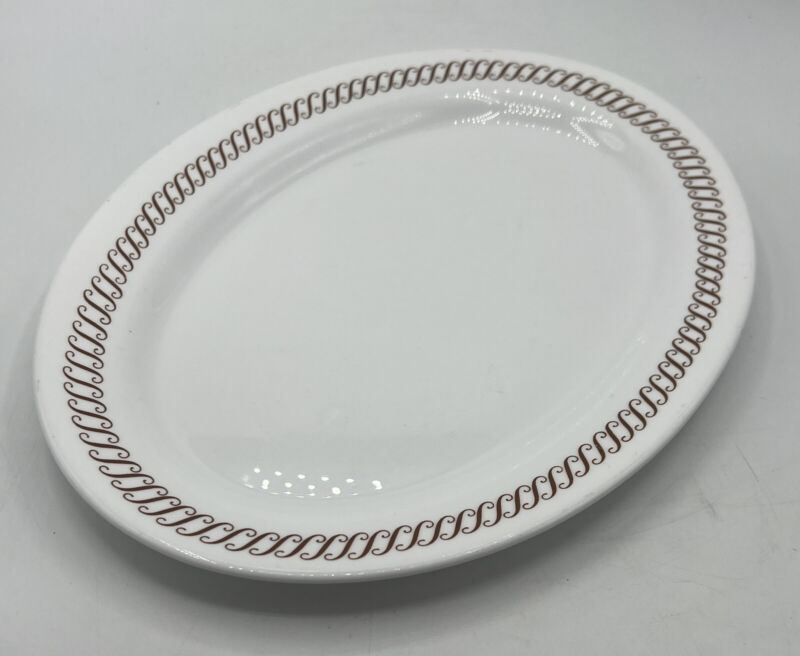 Pyrex Tableware Regency Brown Scroll Oval Serving Plate Milk Glass Dish