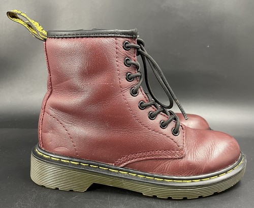 DR DOC MARTENS Jr Kids LEATHER Side Zip Maroon Combat BOOTS