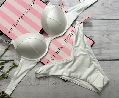 VICTORIA'S SECRET Shine Strap Sexy Tee Push-Up Bikini Brazilian SWIM Set White