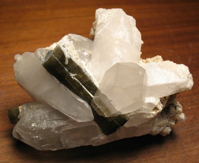 Cool Green Tourmalines with Quartz Crystals