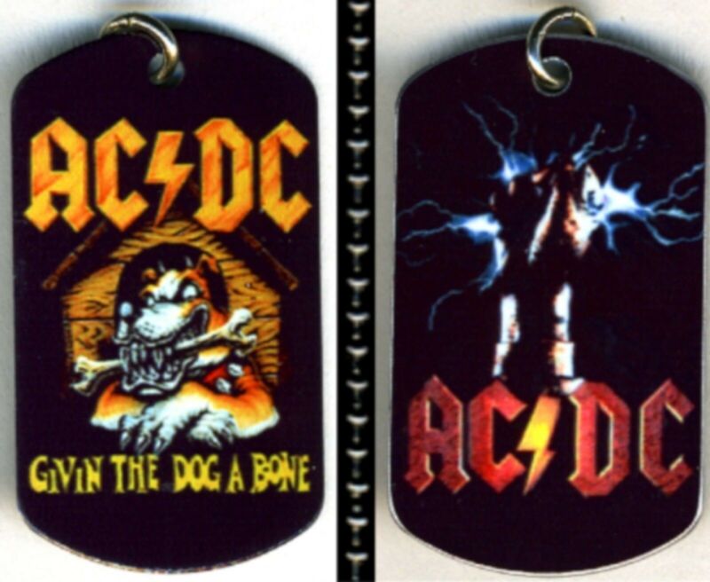 AC/DC Rock N Roll Color Logo Aluminum Dog Tag Necklace w/30" Ballchain NEW