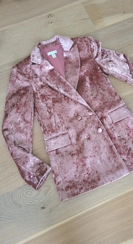 Topshop Rose Pink Bonded Crushed Velvet Blazer Jacket Breasted Women's Size 4