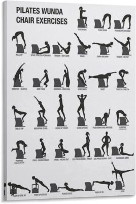 Pilates Chair Exercise Chart Poster Pilates Studio Poster Yoga Canvas Wall Art