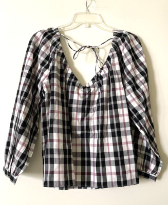 New J. CREW Sizes M, L, XL, XXL  Black White Friday Plaid V Neck Top