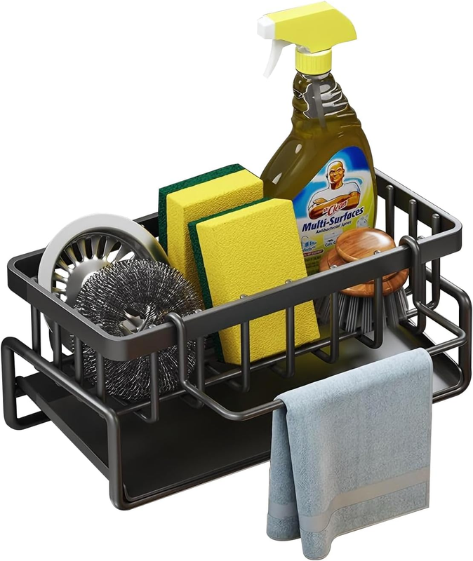 Kitchen Sponge Holders, Sink Caddy Organiser with Self Draining Tray, Dish Soap
