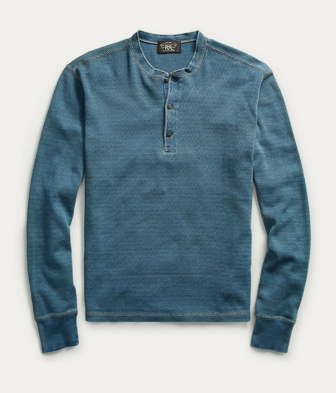 【RRL】Indigo Striped Jacquard Henley Shirt Indigo Striped Jacquard Henley Shirt