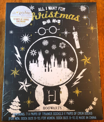 Wizard World Harry Potter 12 Days of Socks Advent Calendar Hogwarts 9- 10.5 New