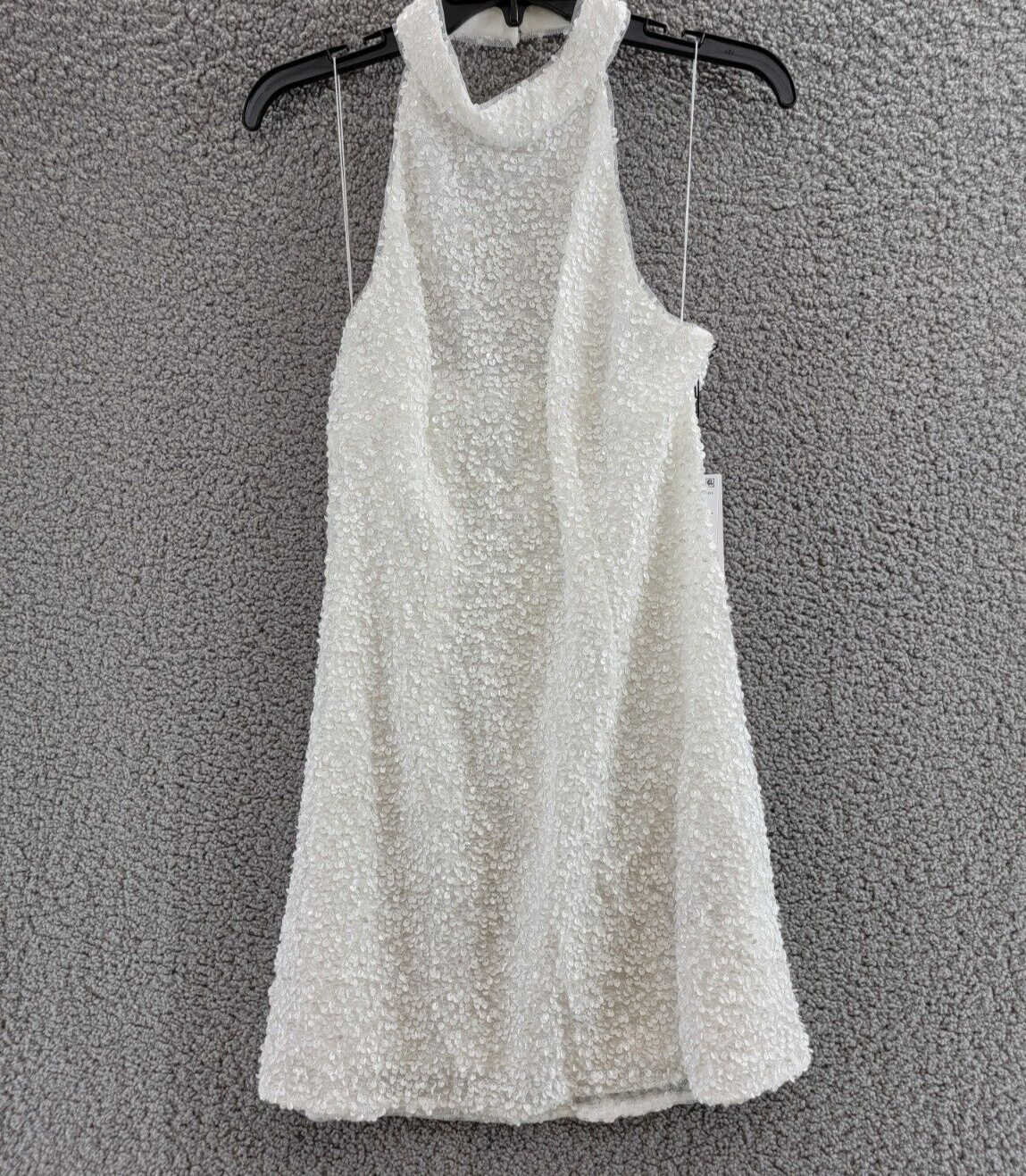 Liv Foster Sequin Halter Mini Dress Women's 8 Ivory Open Back Button Zip Closure - Picture 2 of 19