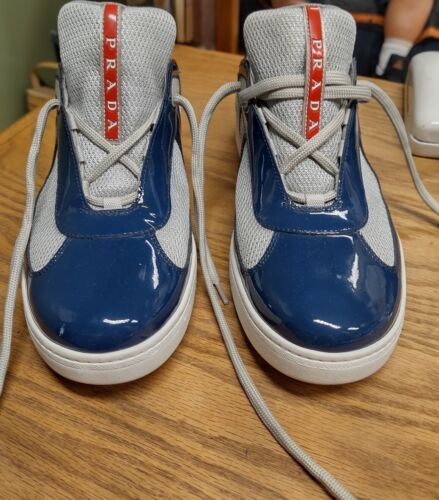 Prada Men's Leather & Mesh Sneakers, 4E3166 patent BLUE | eBay Prada Men's Leather & Mesh Sneakers, 4E3166 patent BLUE | eBay