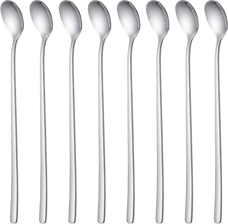 Long Handle Iced Tea Stirring Spoons Casual 304 Stainless Steel Silver 8 Piece
