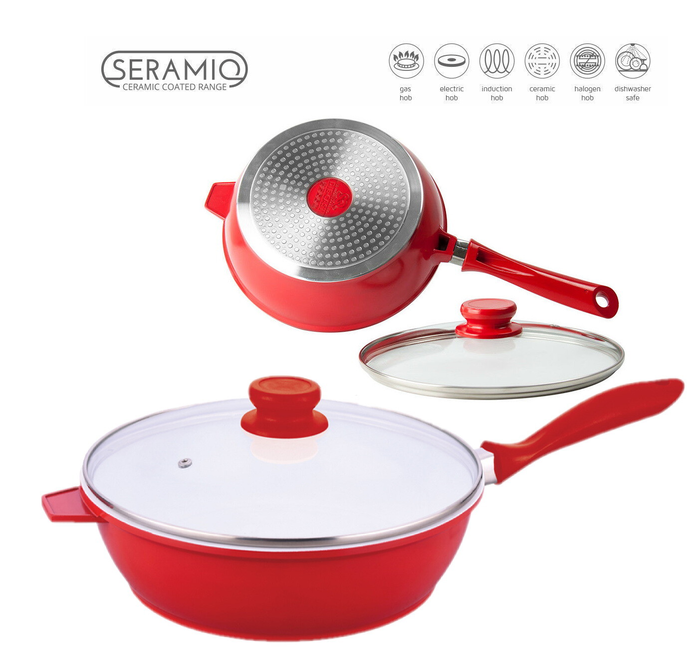 Nea 24cm Saute Pan Induction Gas Electric Hob Non Stick Glass Lid