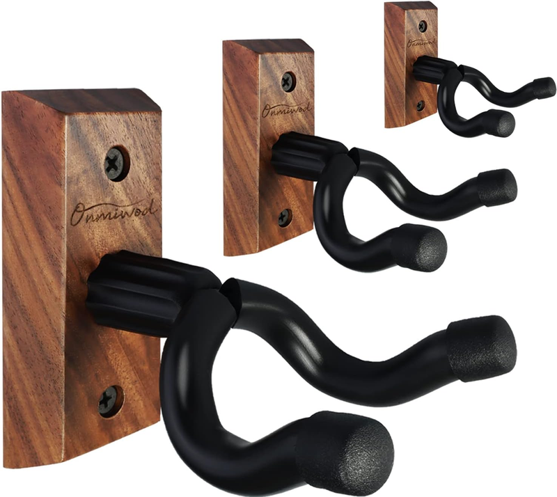 Guitar Wall Mount 3 Pack, Black Walnut Wood Guitar Hanger, U-Shaped Guitar Wall