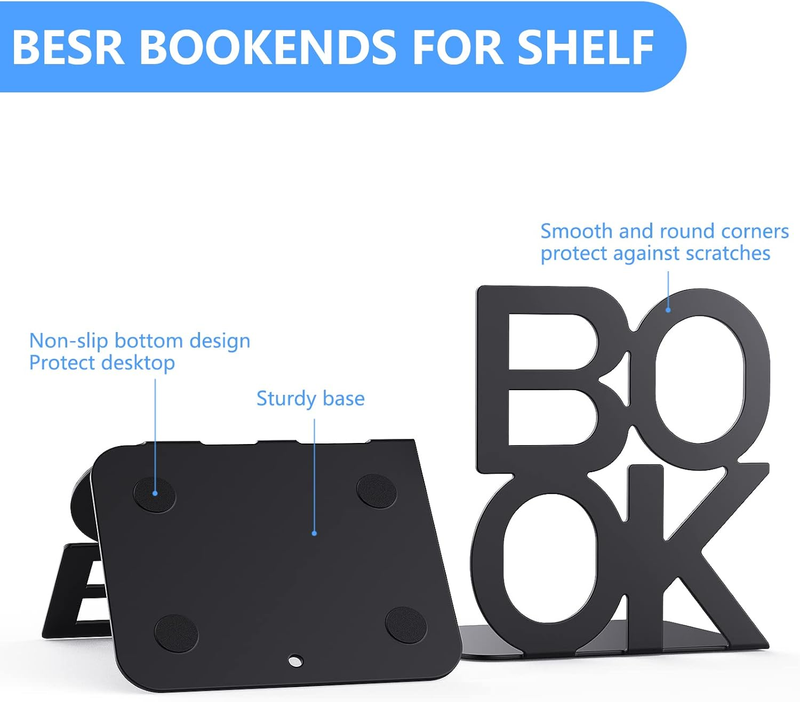 Decorative Metal Book Ends Supports for Bookrack Desk, Unique Appearance Design,