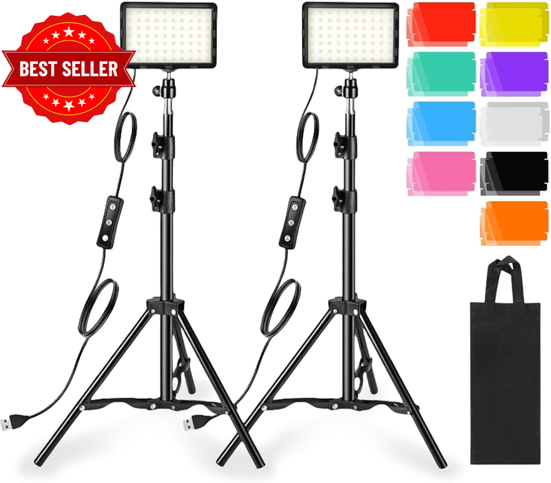 2 Pack Photography Video Lighting Kit, Led Video Light Panel Dimmable Portable P