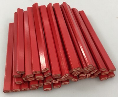 Flat Wooden Red with Red Lead Carpenter Pencils - 72 Count Bulk Box Made in USA