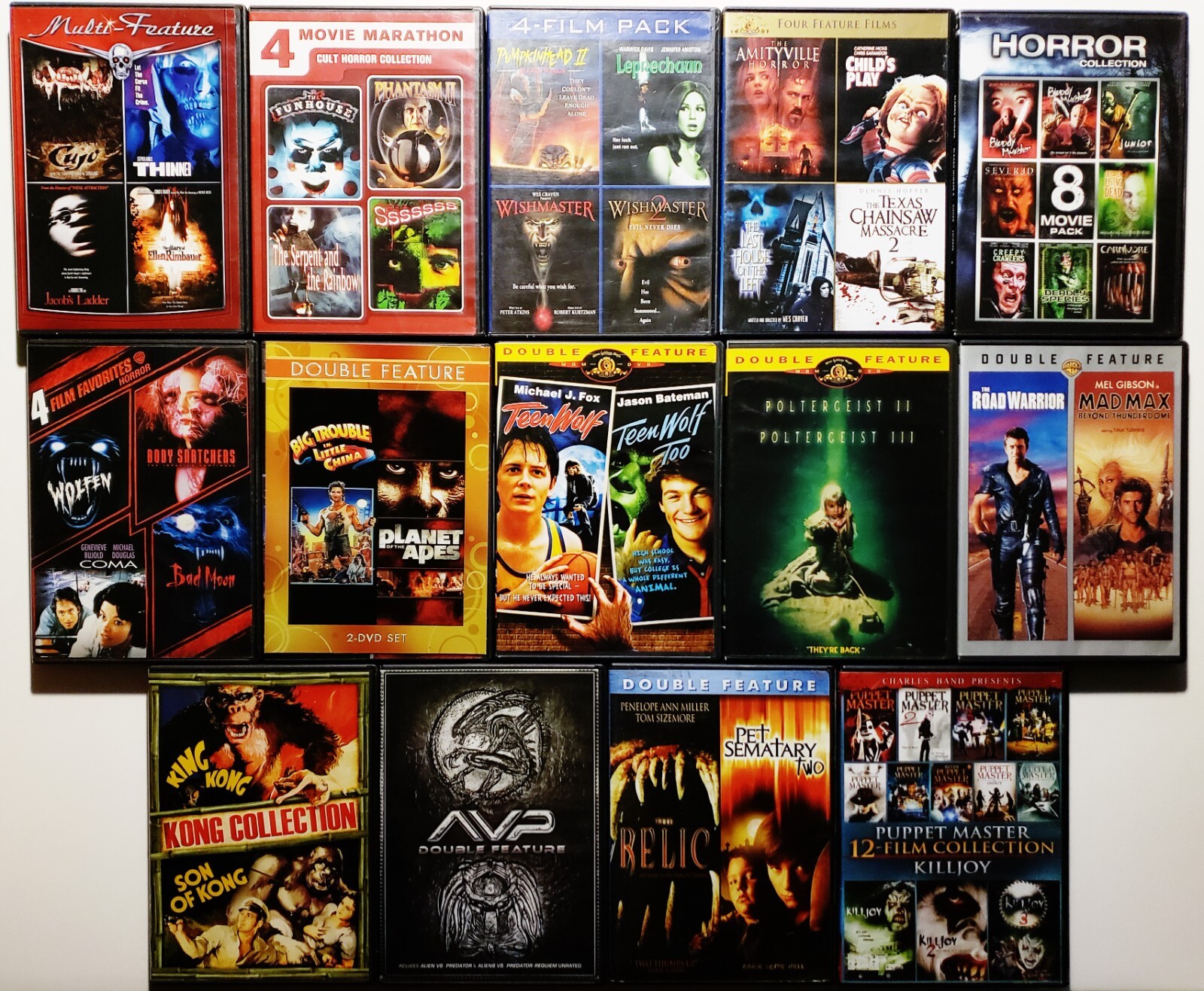 HUGE LOT OF 14 MULTI-FEATURE HORROR DVD SETS - 28-DISCS - 50+ MOVIES - RARE OOP HUGE LOT OF 14 MULTI-FEATURE HORROR DVD SETS - 28-DISCS - 50+ MOVIES - RARE OOP