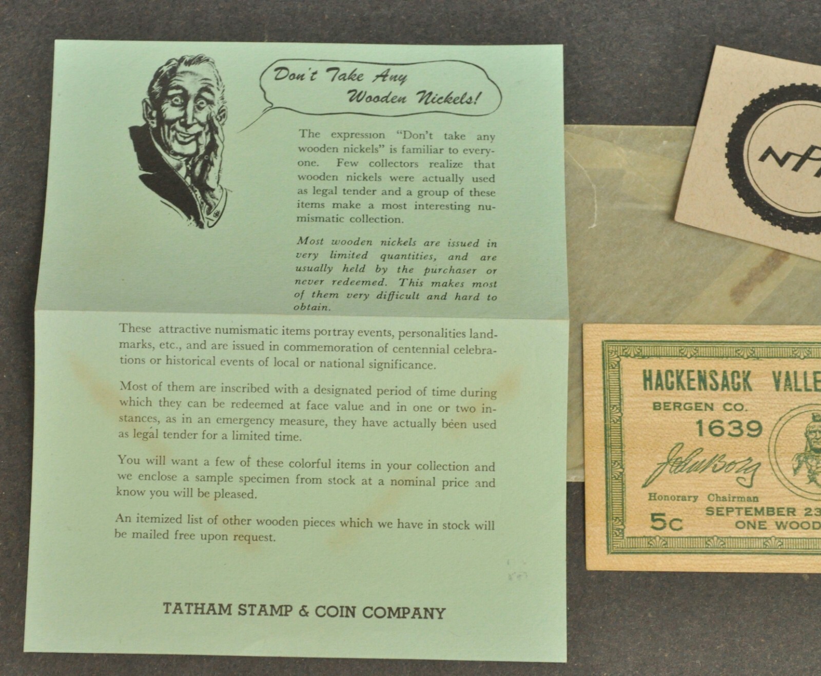 Vtg 1639-1939 Hackensack Valley Tercentenary Bergen Co New Jersey Wooden Nickel