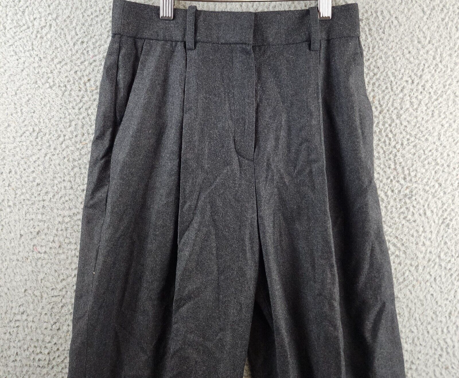 Theory Pleated Wide Leg Wool Pants Women's 0 New Charcoal Melange Zip Hook & Bar - Picture 3 of 15