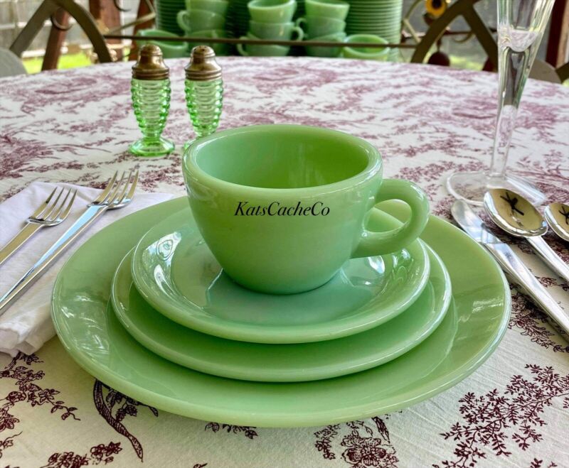 6 Sets Avail- Vintage Fire King Jadeite Restaurant Ware Place setting 4 Pieces