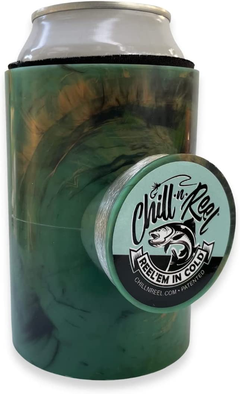 Chill-N-Reel Fishing Can Cooler with Hand Line Reel Attached | Hard Shell Drink
