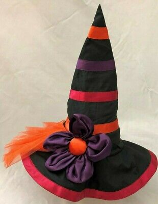 Floral Satin Red Orange Purple Black Witch Hat w Knit - One Size Costume