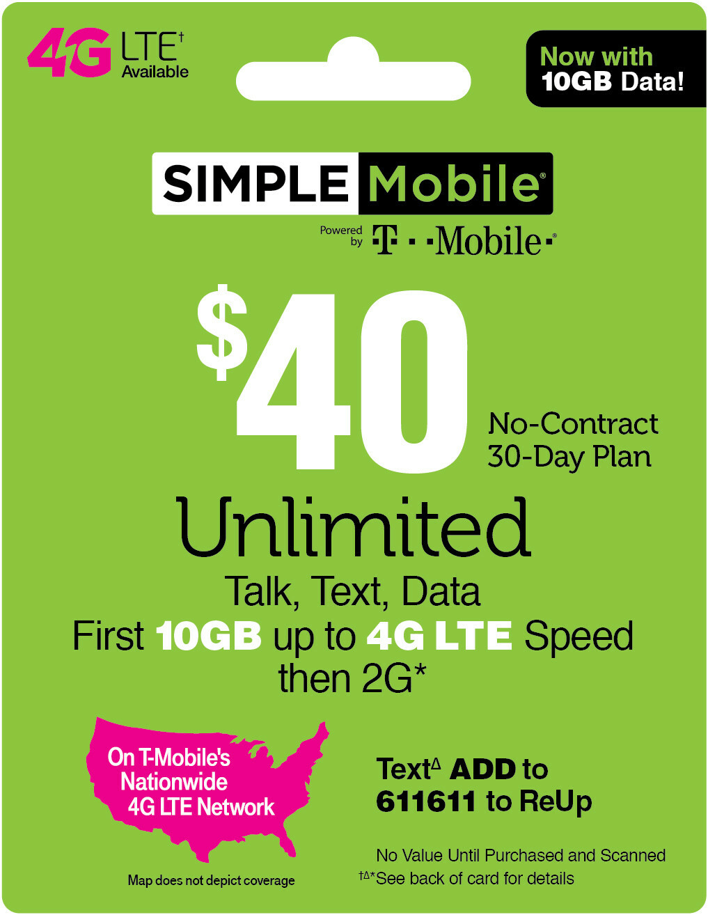 Simple Mobile $40 ReUp Prepaid Airtime Card