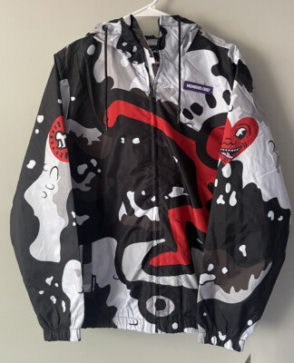 Members Only Keith Haring Windbreaker Jacket Hood Men's Size M Crowd Surfing NWT
