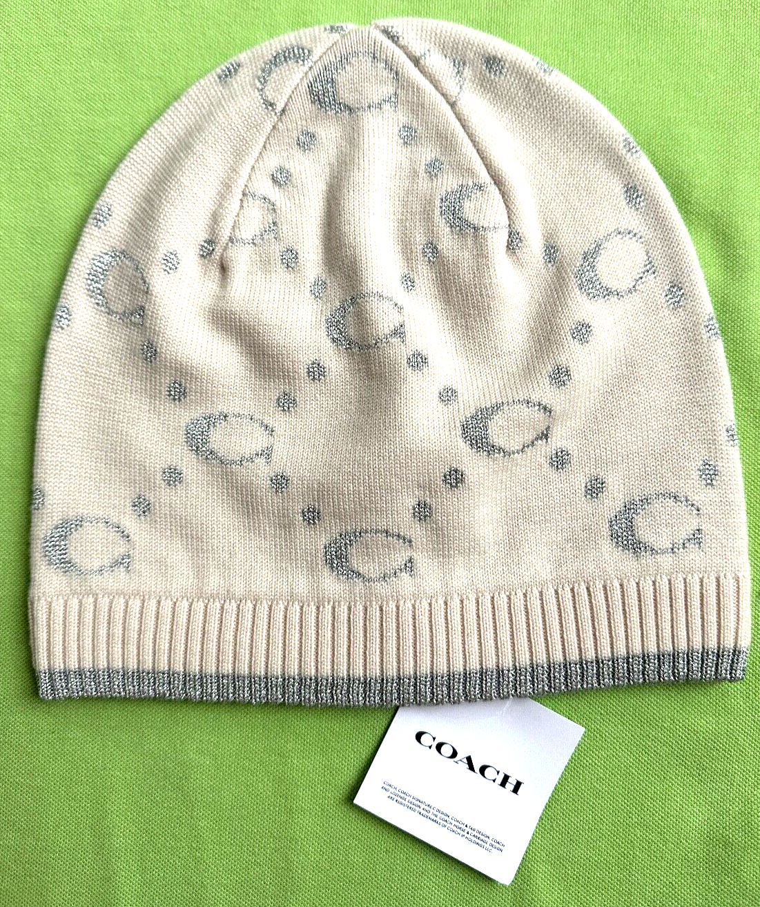COACH SIGNATURE METALLIC KNIT BEANIE:NWT CHALK CM047 | eBay