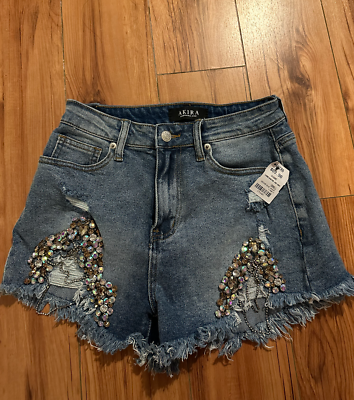 Akira GLAMOROUS RHINESTONE JEAN SHORTS size small eBay