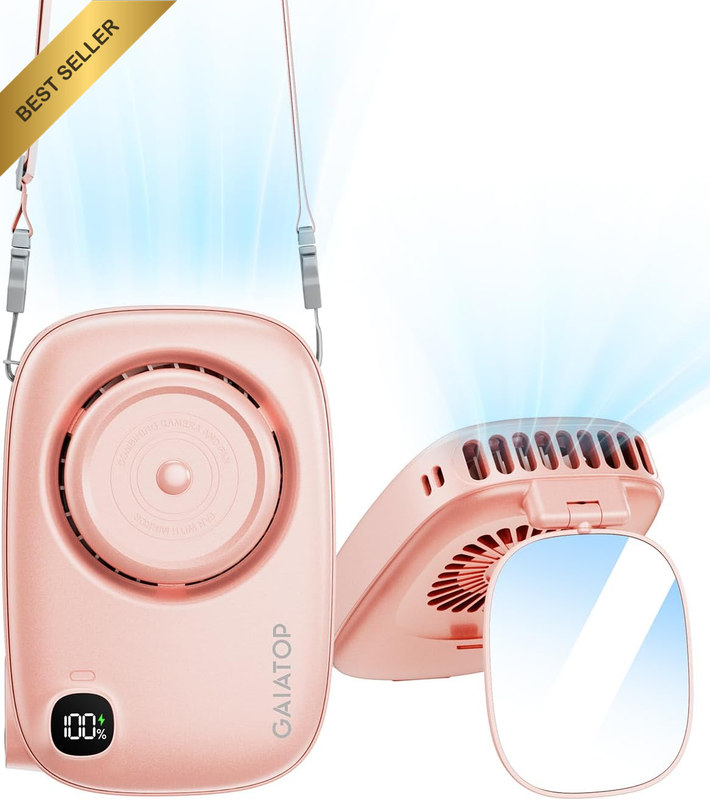 3-in-1 Cute Camera Neck Fan with 360° Rotating Mirror & LED Display