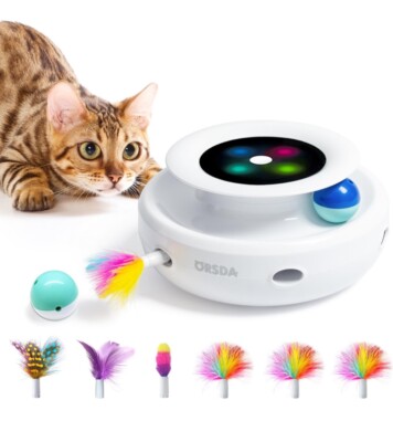 ORSDA 2in1 Interactive Toys for Indoor Cats, Timer Auto On/Off, Cat Toy Balls Ca