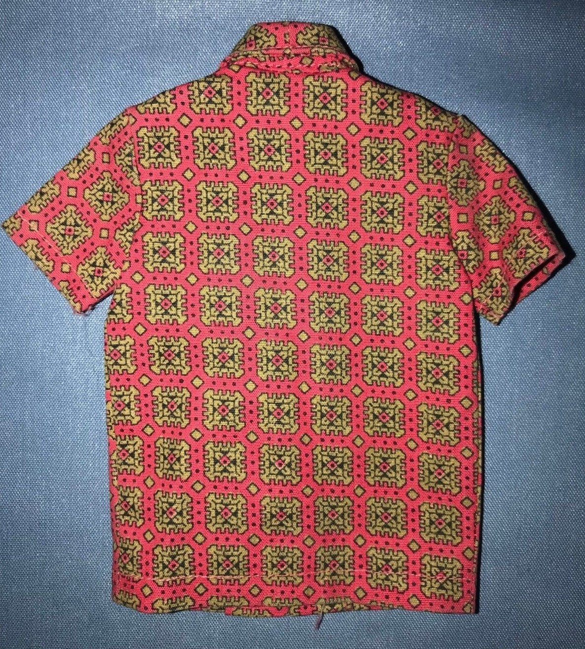 1962 Barbie Ken Doll Sport Shirt Pattern Print Red Green Fashion Pak TAG #892
