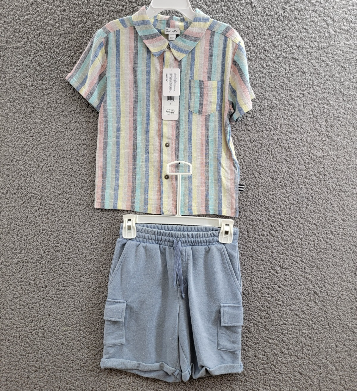 Splendid Santa Monica Button Shirt & Shorts Set Boys 5 Multi Stripe Linen Blend - Picture 2 of 24