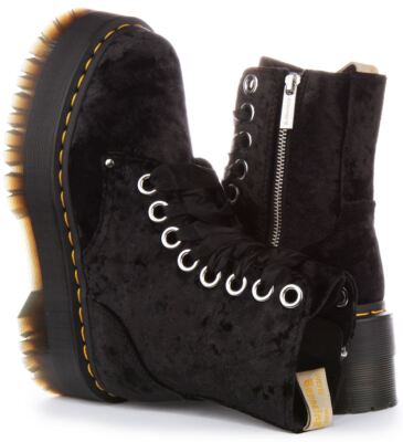 Pre-owned Dr. Martens Dr Martens Vegan Jadon Max Crushed Velvet Platform Womens Boot Black Us 4 - 9
