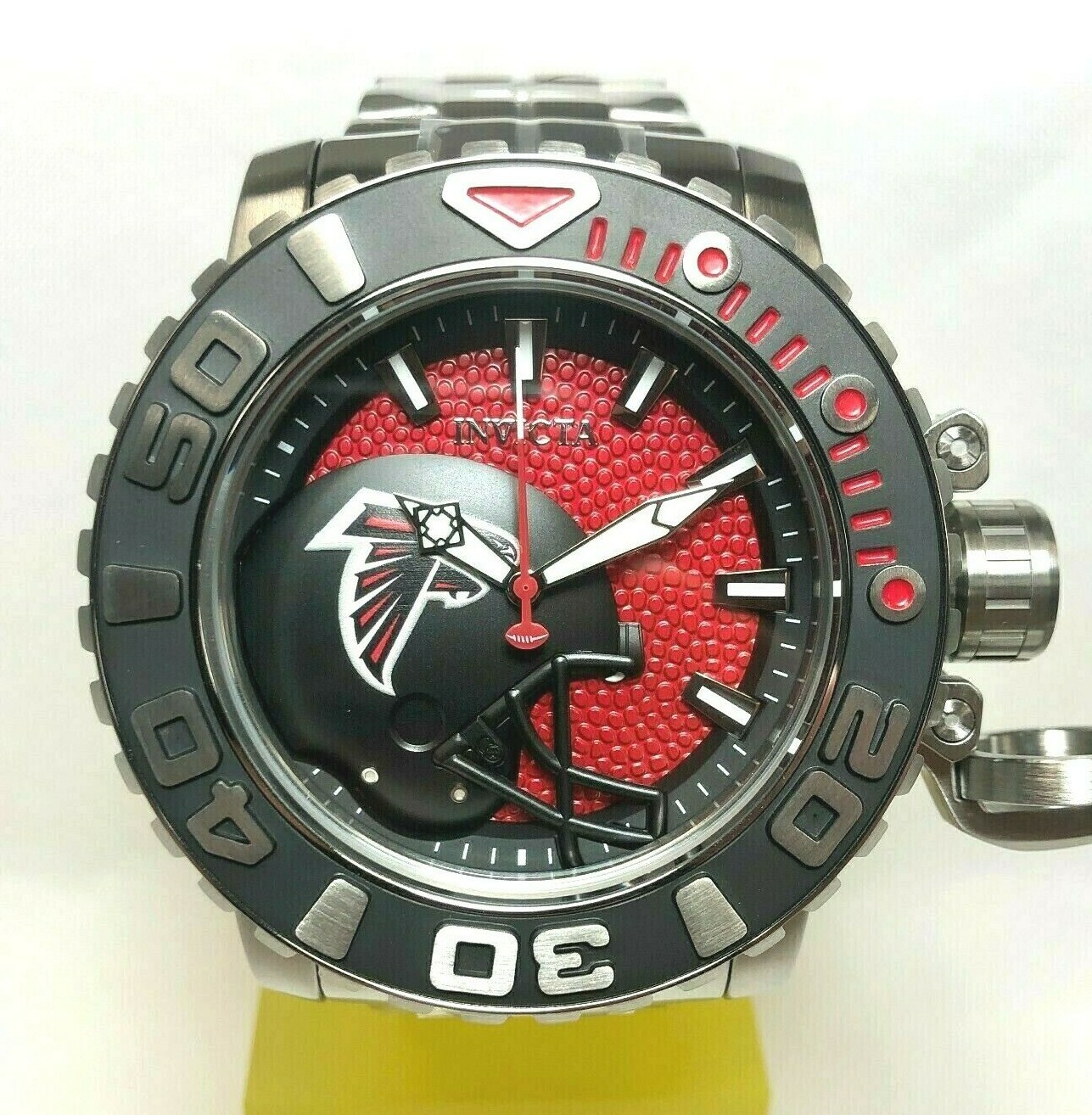 Pre-owned Invicta 32997 Nfl 58mm Sea Hunter Gen Ii Auto Bracelet Watch - Atlanta Falcons