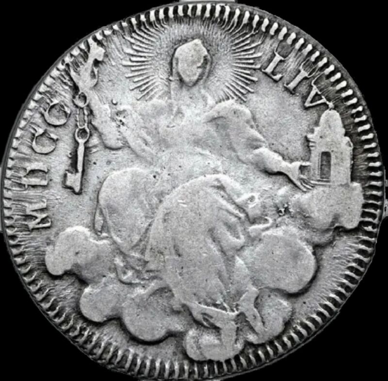 1754 Ad Pope Benedict Xiv Ar Quinto Di Scudo Romano (mezzo Grosso). Rome Mint