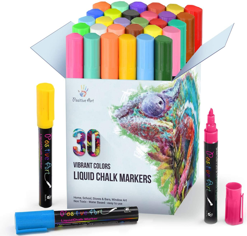 Liquid Chalk Markers 30 Colors Window Markers, Bright Colors, Painting and Drawi