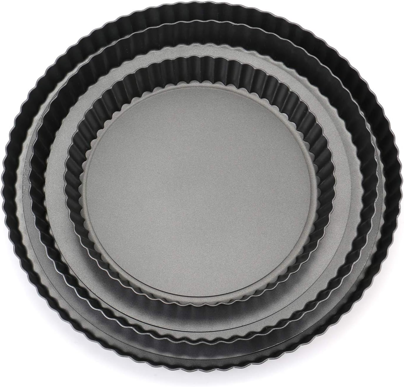 Set of 3 Non-Stick round Quiche Pan, 12 Inch, 10 Inch, 8 Inch Fruit Tart Pan, Fl