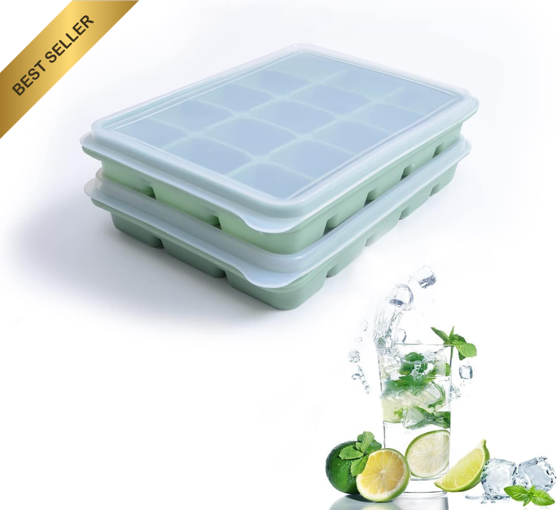 Ice Cube Trays Set, Easy Release 15 Flexible Silicone Ice Cube Molds with Remova