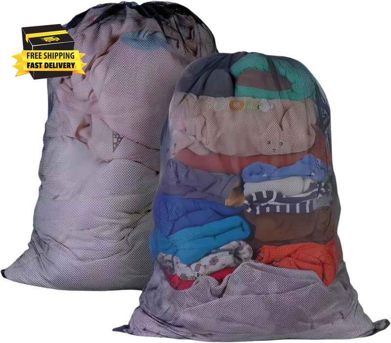 2 Pack Large Mesh Laundry Bag, 27×36Inch Black Laundry Hamper Liner, Heavy Duty Mesh Laundry Bags Drawstring Lockable, Machine Washable, for Ball Storage, Travel, Toys, Sports Factories, Dorms ⭐️⭐️⭐️⭐️⭐️