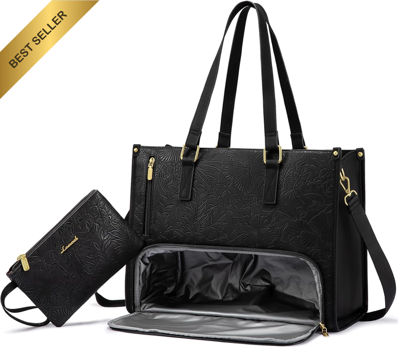 Lunch Tote Bag for Women, 15.6 Inch Laptop Bag with Insulated Lunch Compartment,