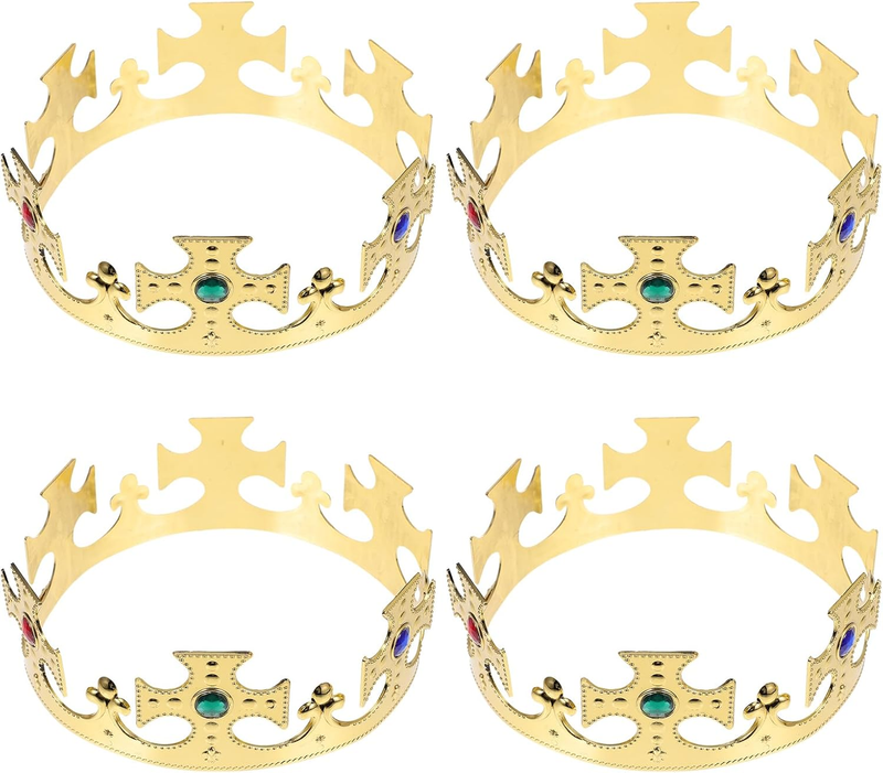 Prince Crown Kids Costume Accessories Set of 4 Plastic Royal Crowns for Birthday